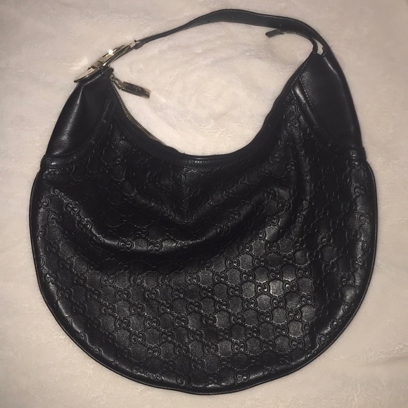 Gucci Handbags - GUCCI GG logo Black leather hobo buckle bag🖤